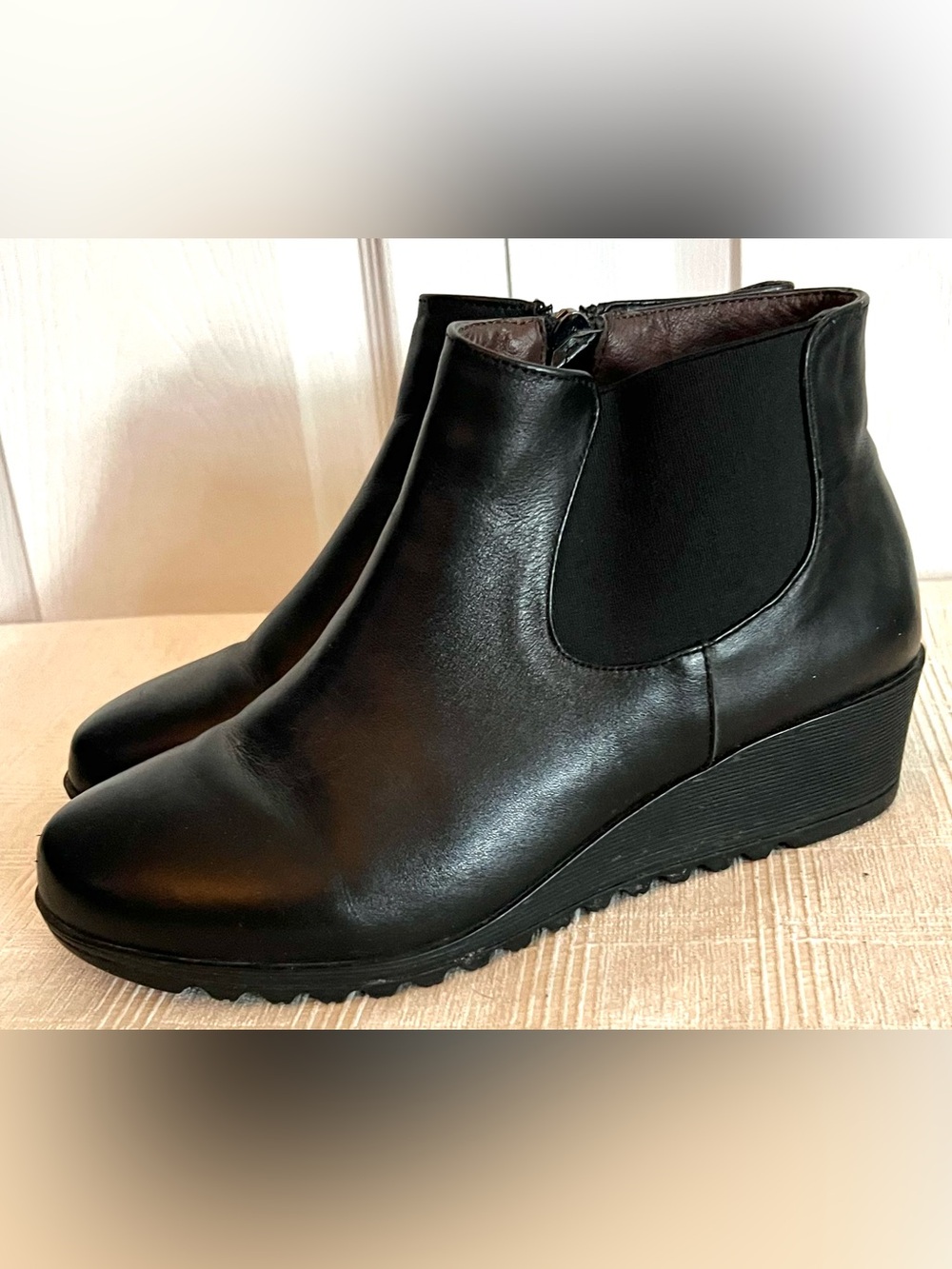 Comfortiya Leopard-Lined Black Wedge Booties | Women’s EU 38 / US 7.5 - Picture 3 of 8